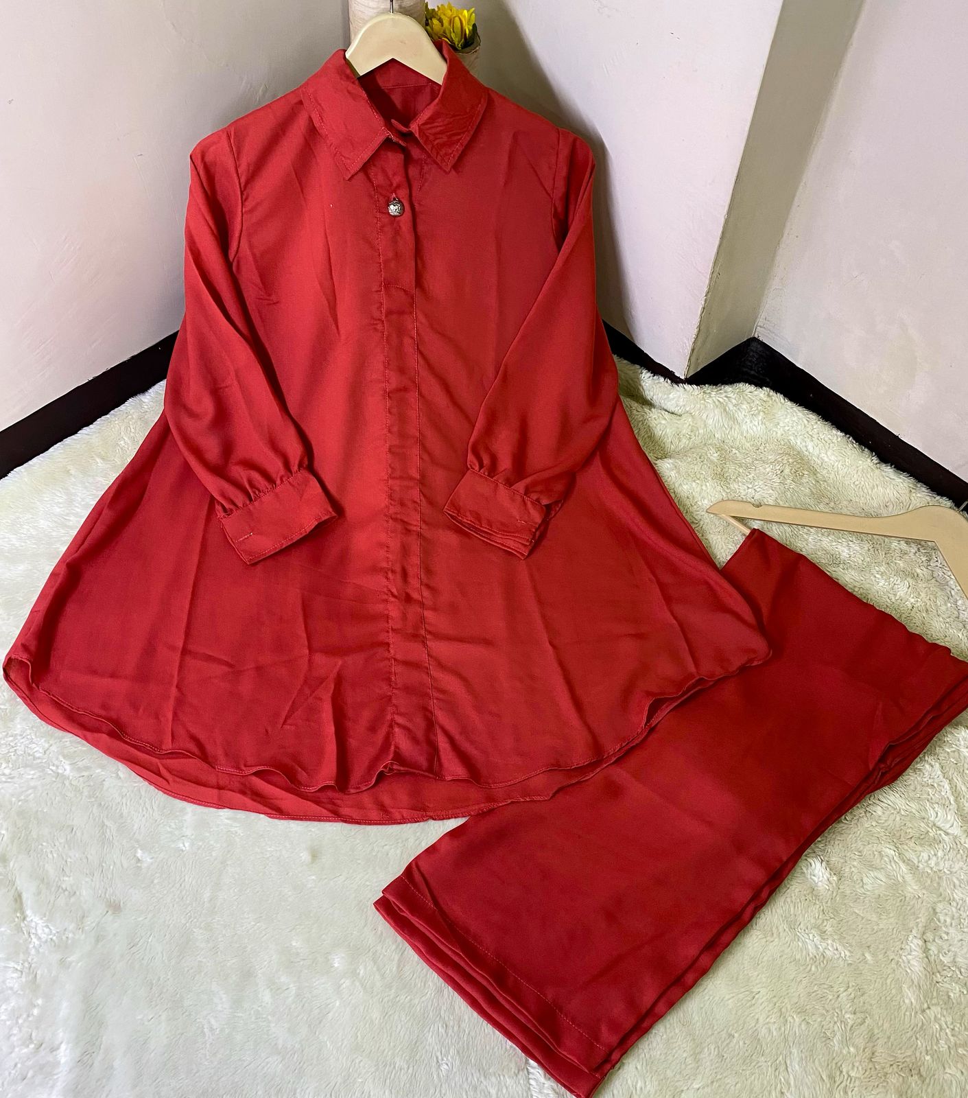 Elegant Red Button-Down Co-ord Set" or "Black Chic Loose-Fit Co-ord Set