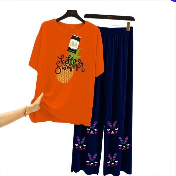 Hello Summer Printed 2 Piece Nightwear Sleepwear For Girls And Women