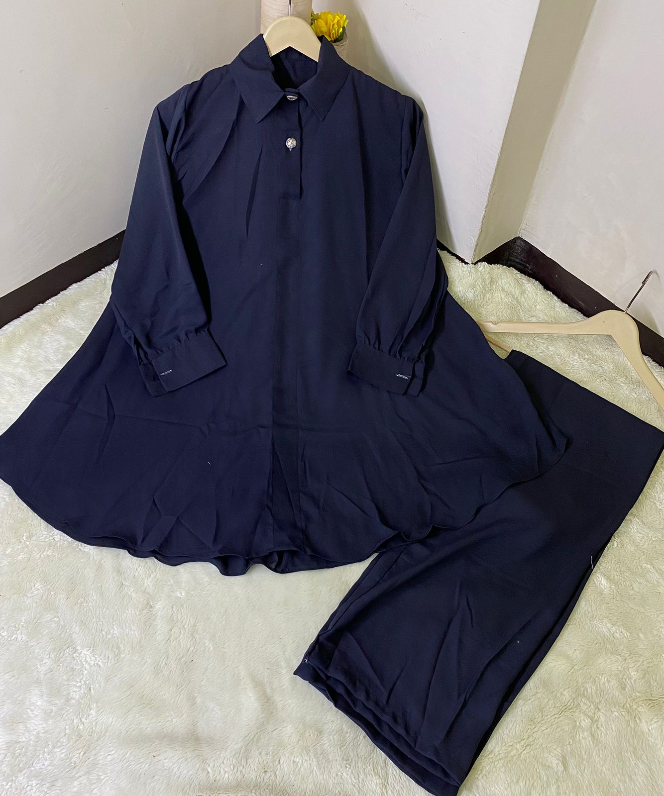 Elegant Black Button-Down Co-ord Set" or "Black Chic Loose-Fit Co-ord Set
