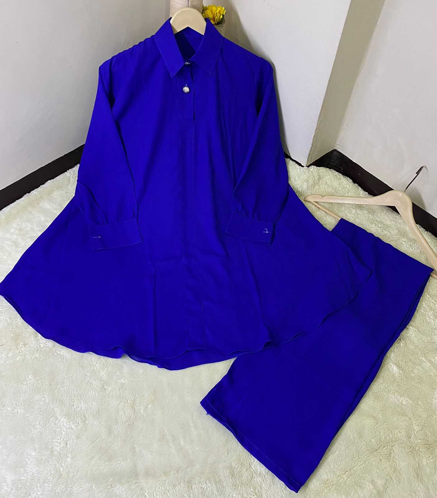 Elegant Dark Blue Button-Down Co-ord Set" or "Black Chic Loose-Fit Co-ord Set