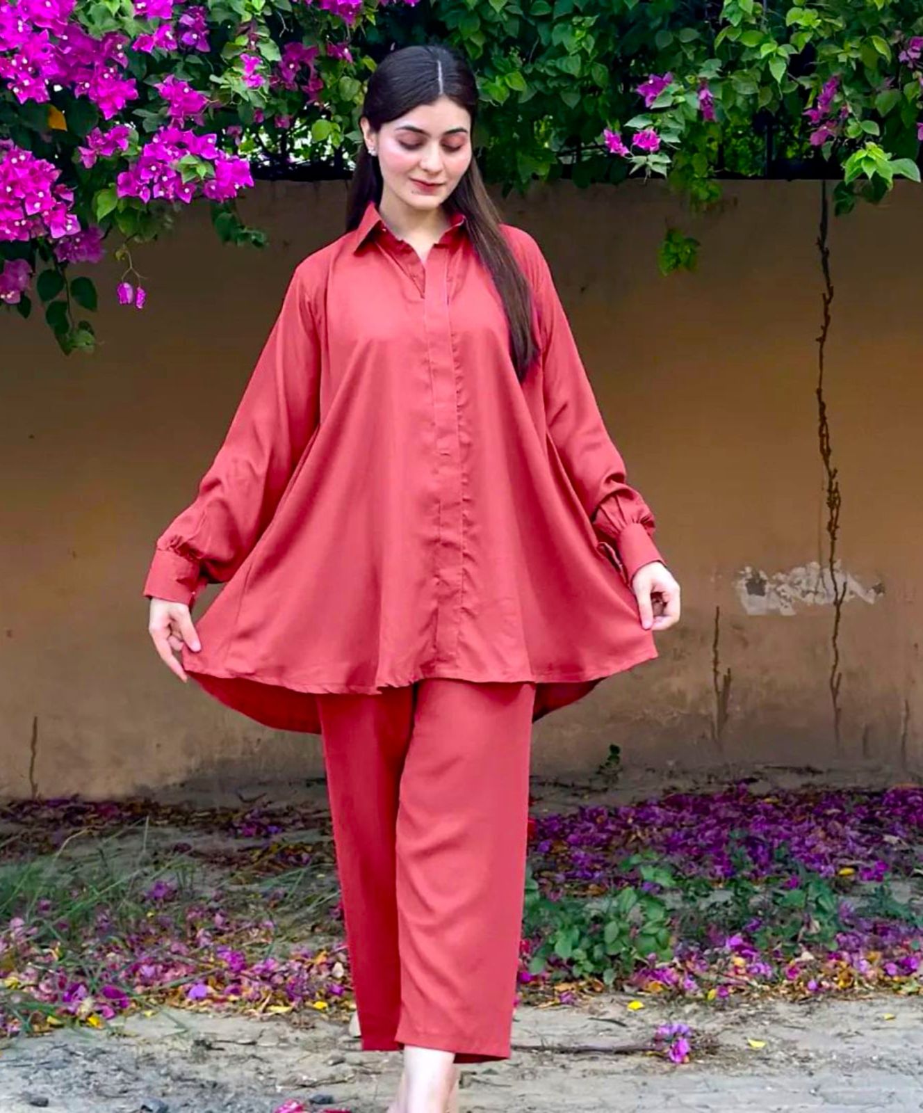 Elegant Red Button-Down Co-ord Set" or "Black Chic Loose-Fit Co-ord Set