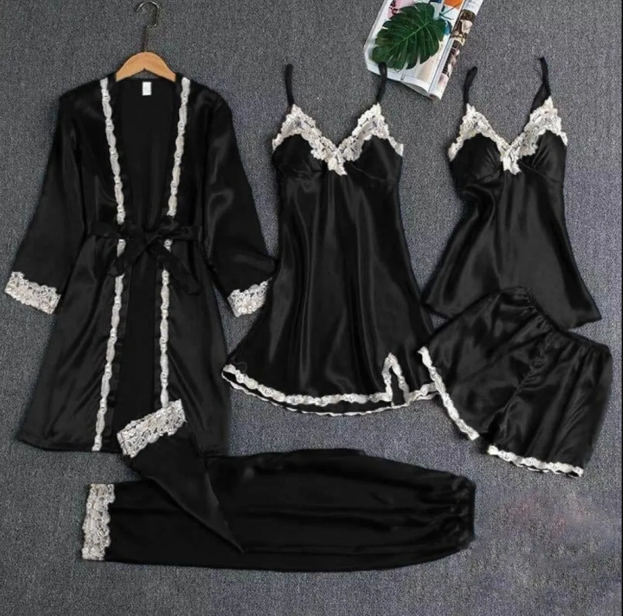 Silk Dream Set Women's 5-Piece Nightwear Ensemble By Aua Garments