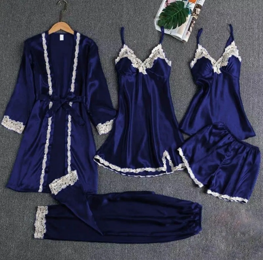 Silk Dream Set Women's 5-Piece Nightwear Ensemble By Aua Garments