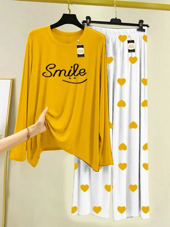 Mustard Smile Mini Heart Printed Trouser (001)