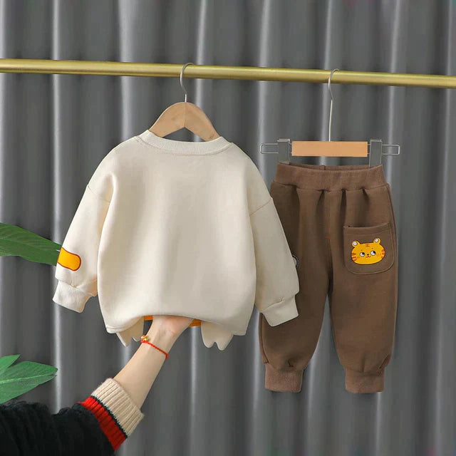Brown Cute Cat Kids Sweatshirt & Pant