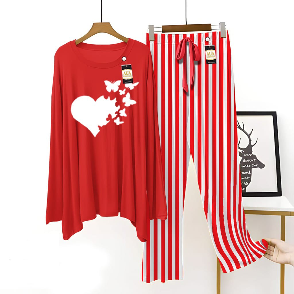 Butterflies Heart Printed Lining Trouser Lounge wear Nightwear Sleepwear For Women (7 colours)(002)
