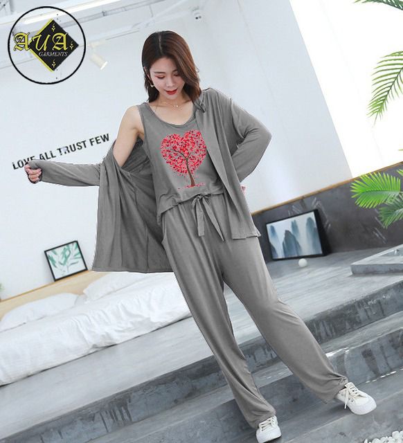 3 Piece Lounge wear Nightwear Sleepwear For Women New Heart Print