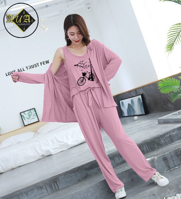 Trendy Cycle 3 Piece Lounge wear Nightwear Sleepwear For Women (5 colours)