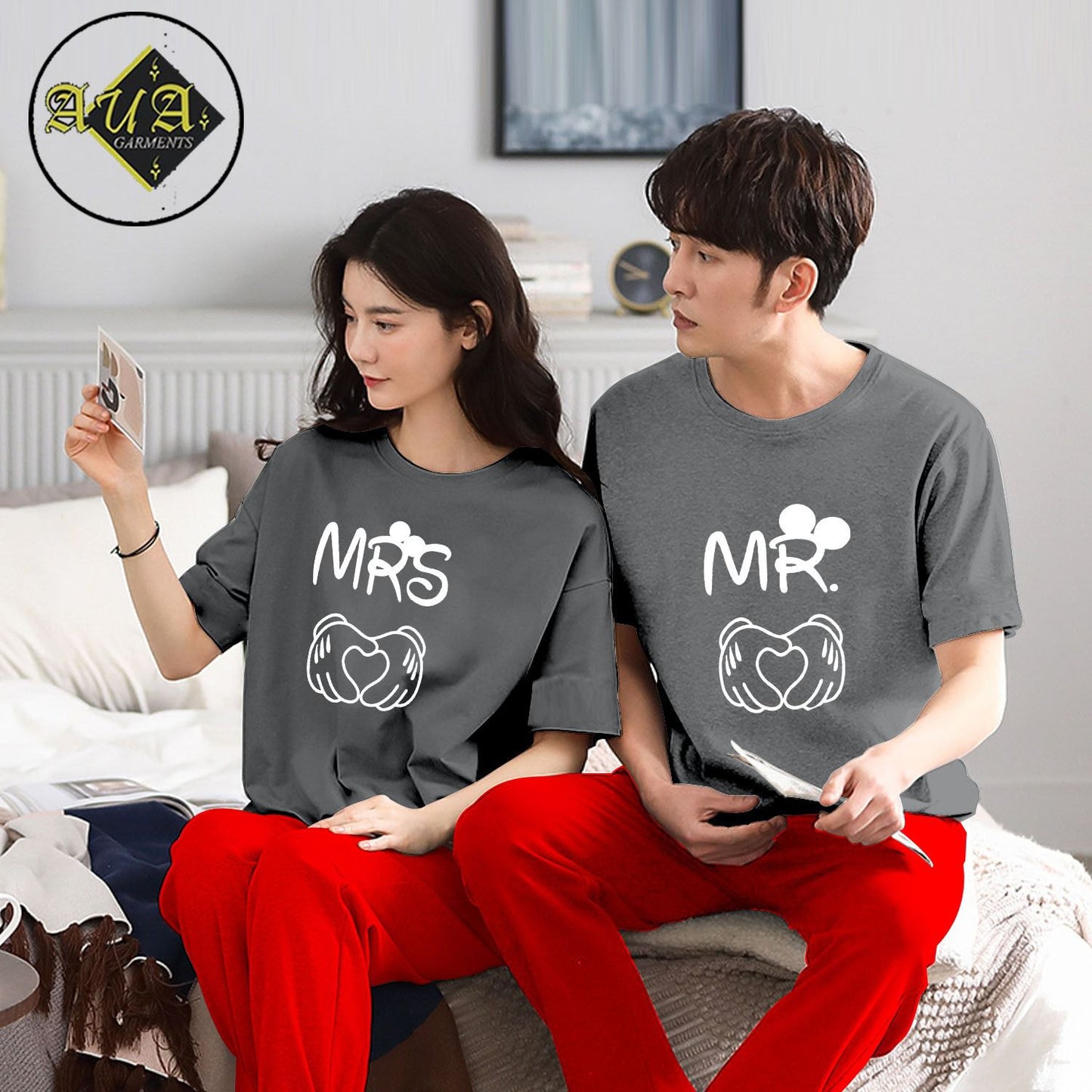 MR & MRS Couple Night Suit for Men and Women Pack of 2