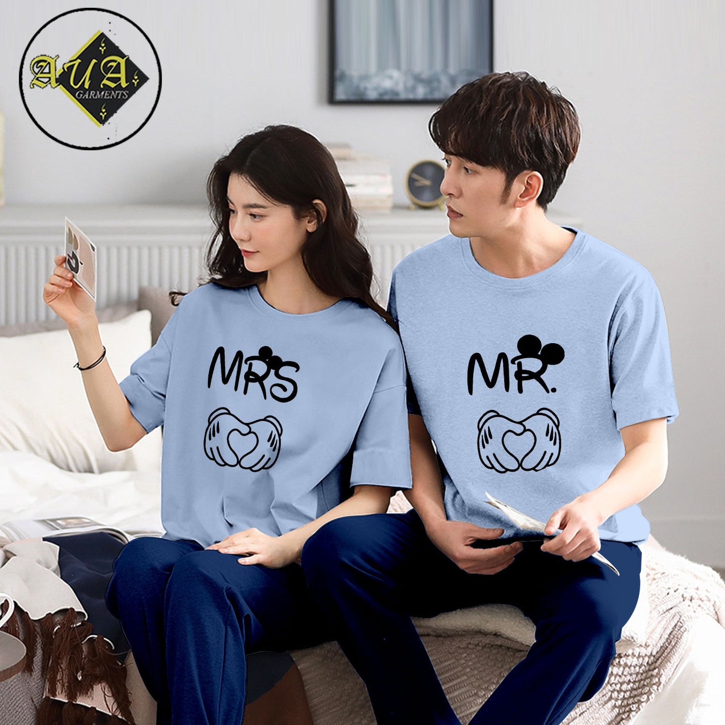 MR & MRS Couple Night Suit for Men and Women Pack of 2