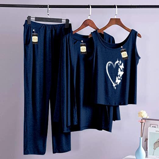 3 Piece Lounge wear Nightwear Sleepwear For Women Women Heart Print