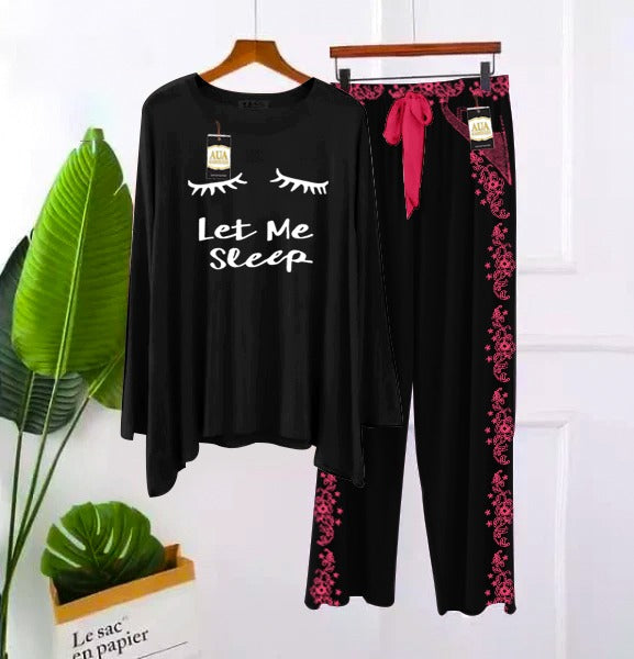 Printed Full Black With Embroidery Printed Flapper Style Night Dress For Woman