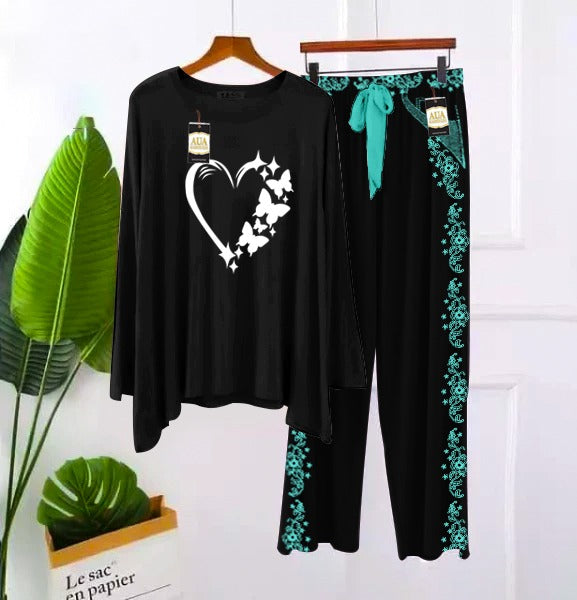 Printed Full Black With Embroidery Printed Flapper Style Night Dress For Woman