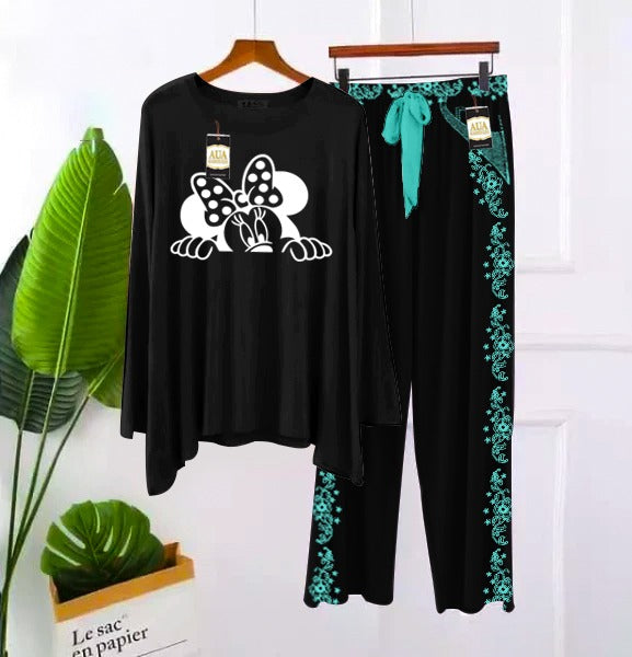 Printed Full Black With Embroidery Printed Flapper Style Night Dress For Woman