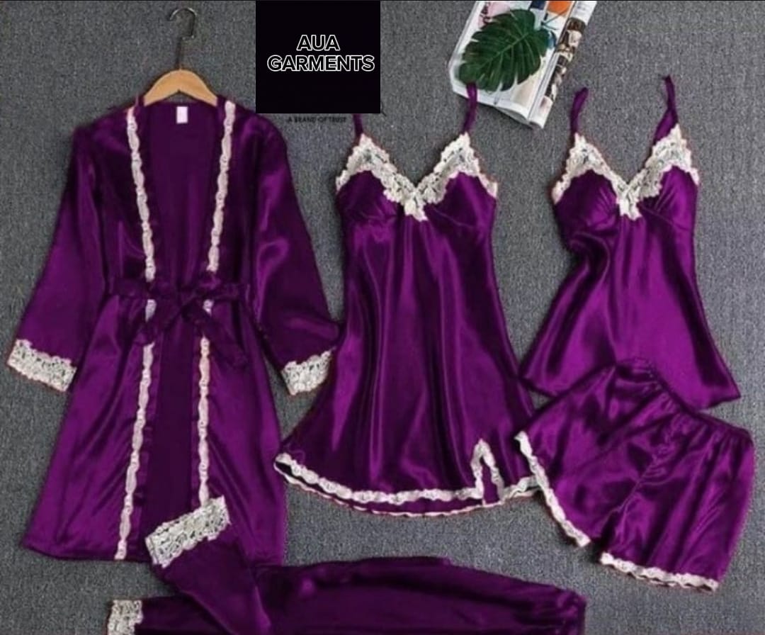 Silk Dream Set Women's 5-Piece Nightwear Ensemble By Aua Garments