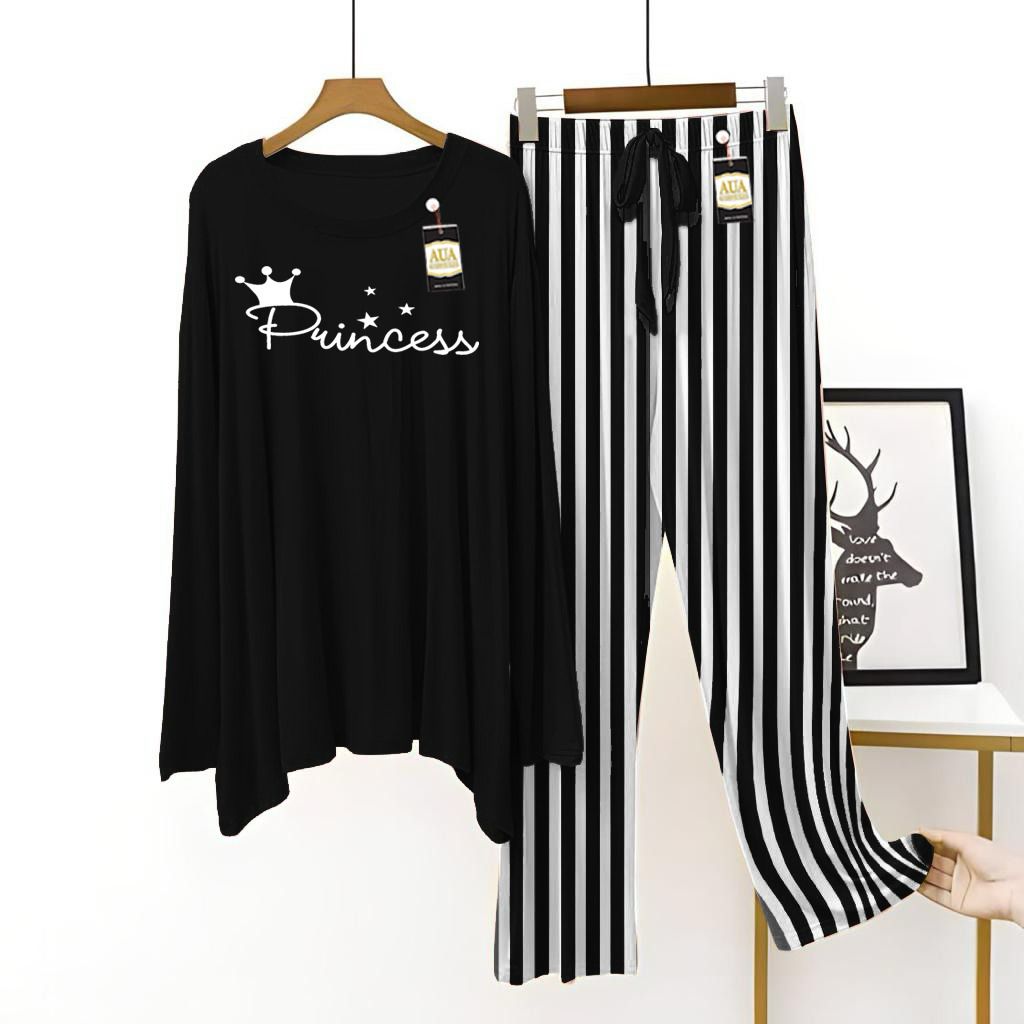 Black Color Women Princess Printed Night Suit with Luxurious Lining Pajamas - Stylish Sleepwear Set For Women By Aua garments (002)