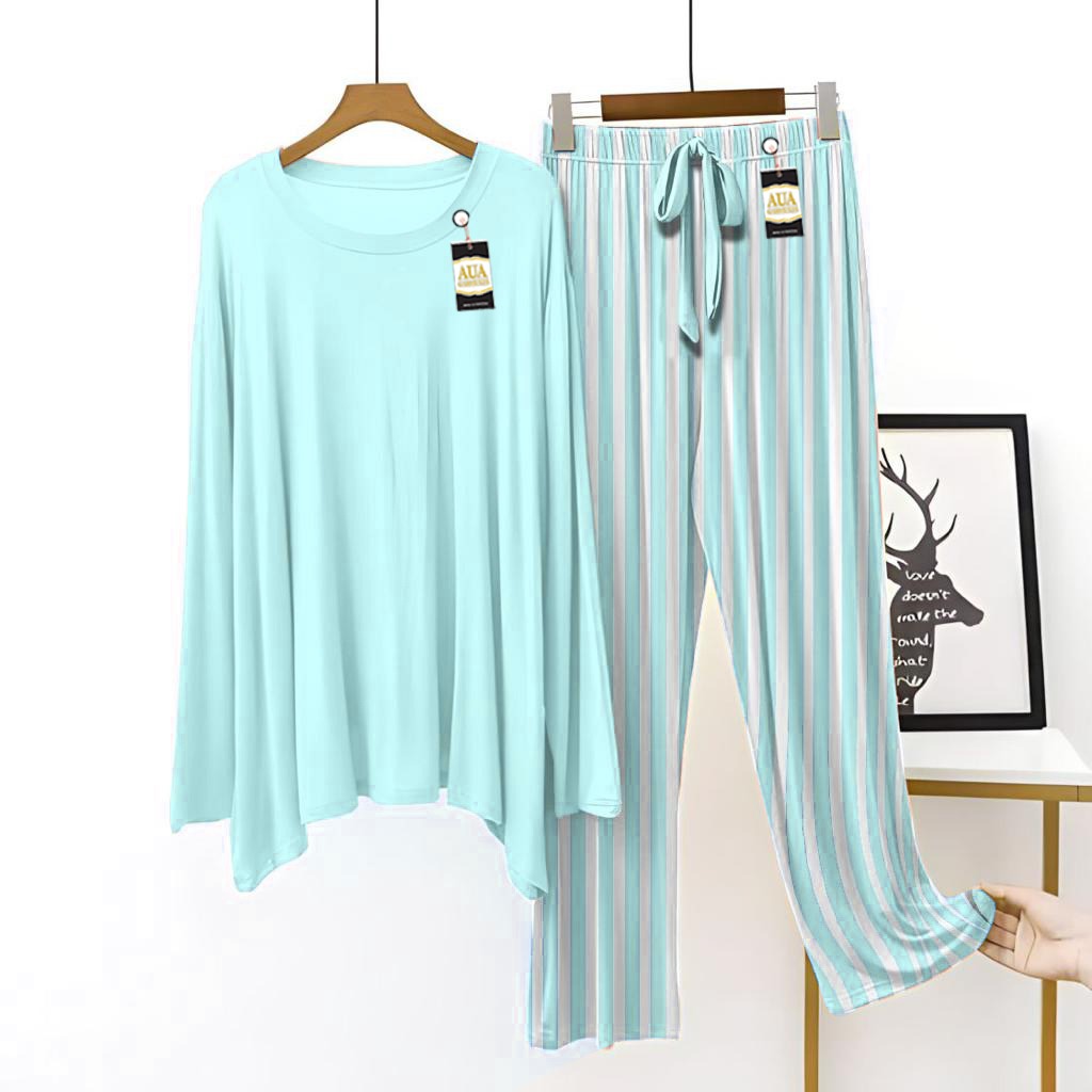 Sky Blue Women's Plain Night Lining Trouser Suit with Luxurious Lining Pajamas - Stylish Sleepwear Set for a Cozy Night's Rest