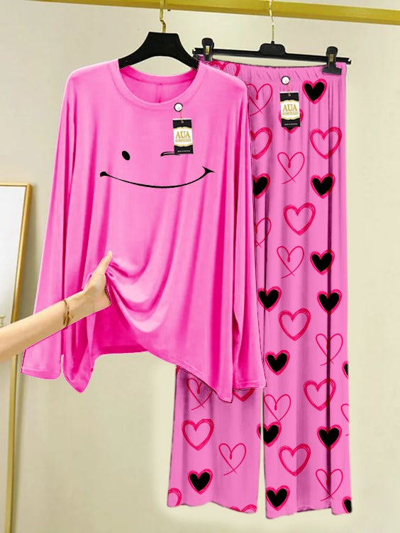 Smili Printed Heart Printed Trouser Lounge wear Nightwear Sleepwear With Heart Prinred Trouser For Women By Auagarments (004)