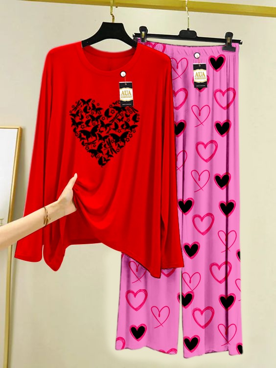 New Heart Printed Lounge wear Nightwear Sleepwear With Heart Prinred Trouser For Women By Auagarments