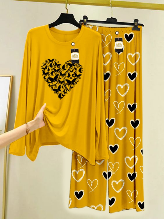New Heart Printed Lounge wear Nightwear Sleepwear With Heart Prinred Trouser For Women By Auagarments