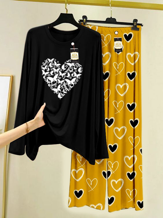 New Heart Printed Lounge wear Nightwear Sleepwear With Heart Prinred Trouser For Women By Auagarments
