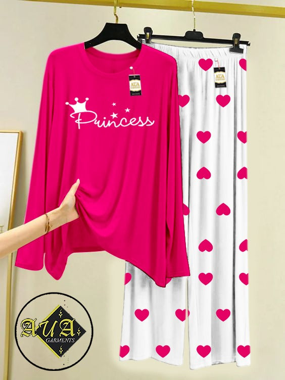 Pack Of 2 Pink & Black Mini Heart Printed Trouser & T-Shirt