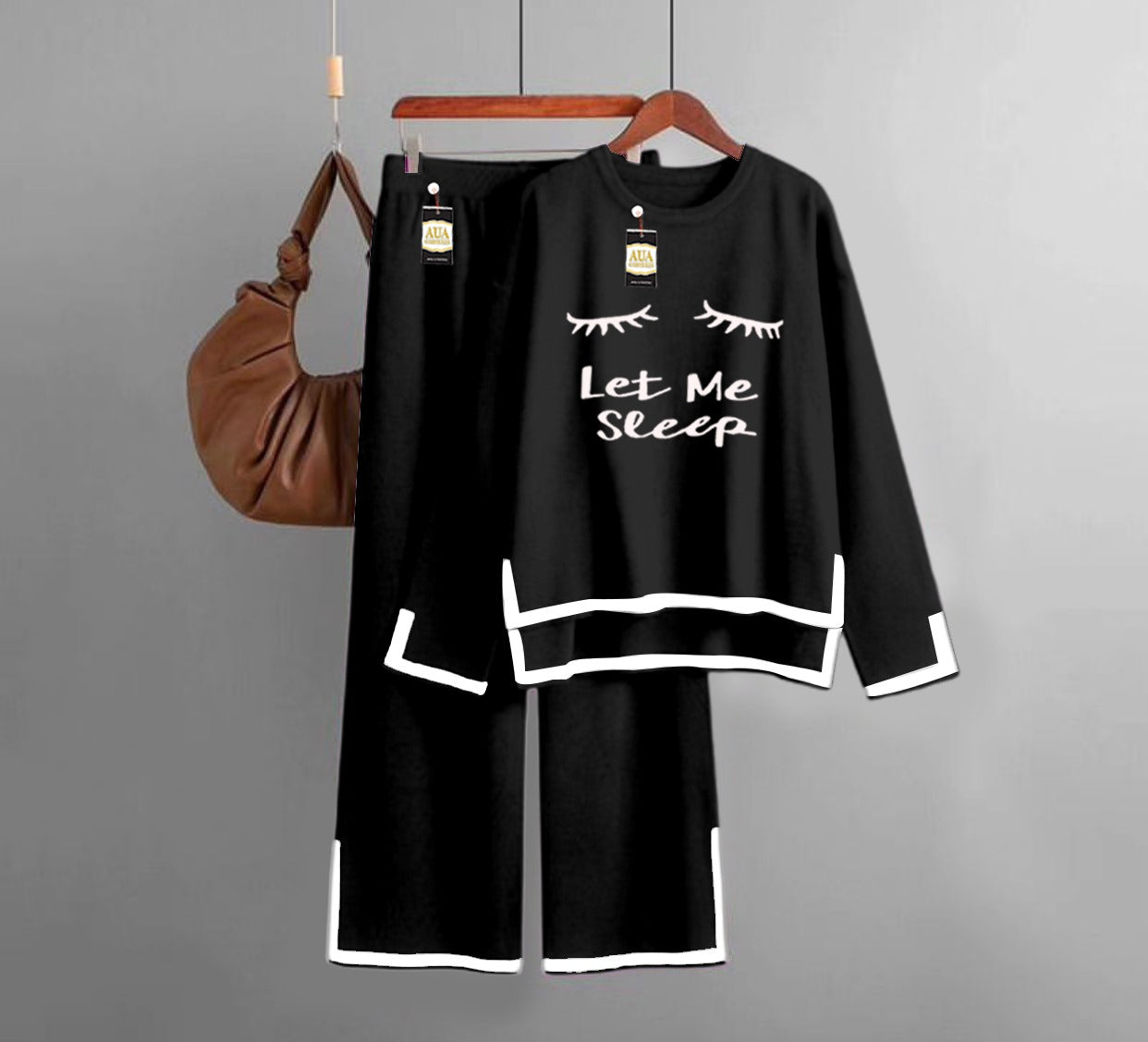 Let Me Sleep Printed Turkish Winter Co-Ord Set for Women - Warm & Stylish Loungewear Black