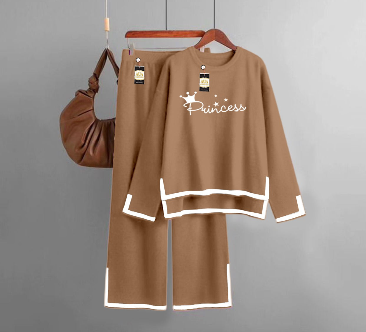 Princess Printed Turkish Winter Co-Ord Set for Women - Warm & Stylish Loungewear Brown