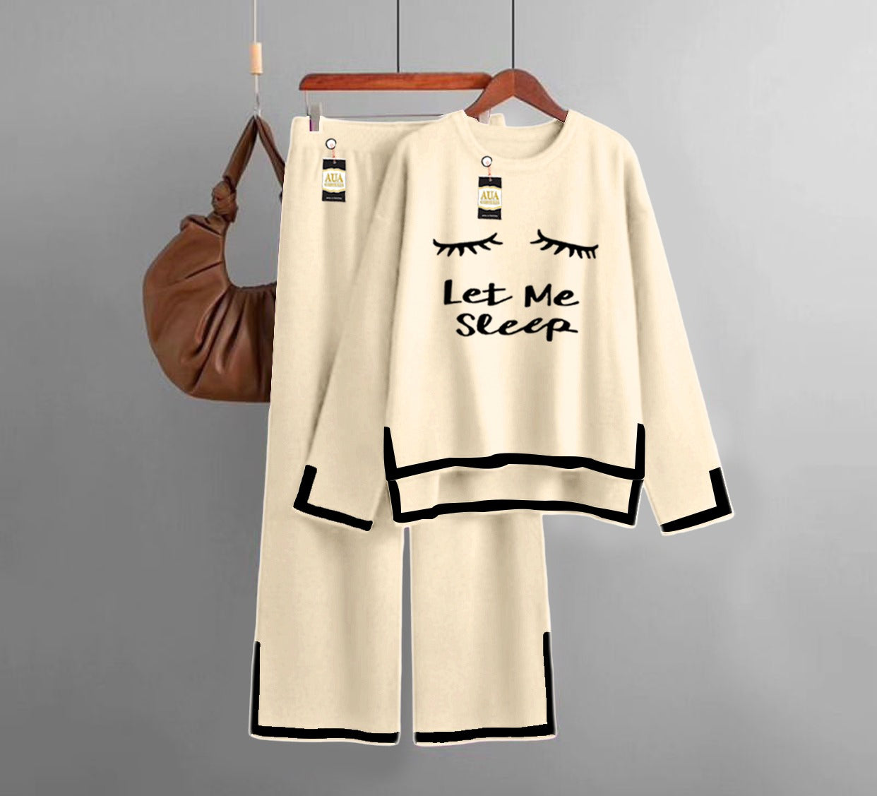 Let Me Sleep Printed Turkish Winter Co-Ord Set for Women - Warm & Stylish Loungewear Beige