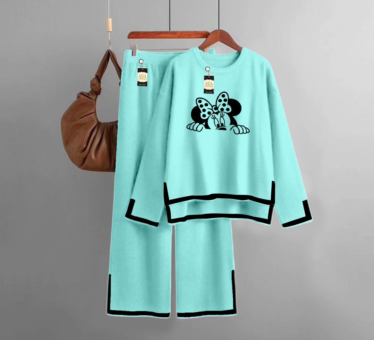 Mickey Face Printed Turkish Winter Co-Ord Set for Women - Warm & Stylish Loungewear Sky Blue