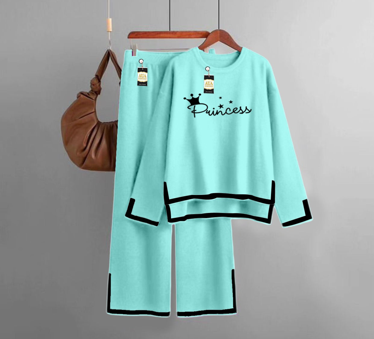Princess Printed Turkish Winter Co-Ord Set for Women - Warm & Stylish Loungewear Sky Blue
