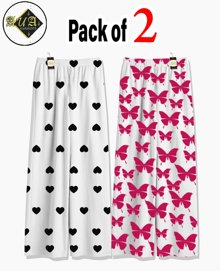 Pack of 2 Women's Nightwear Pajama Set - Black Mini Heart & Pink Butterfly Print