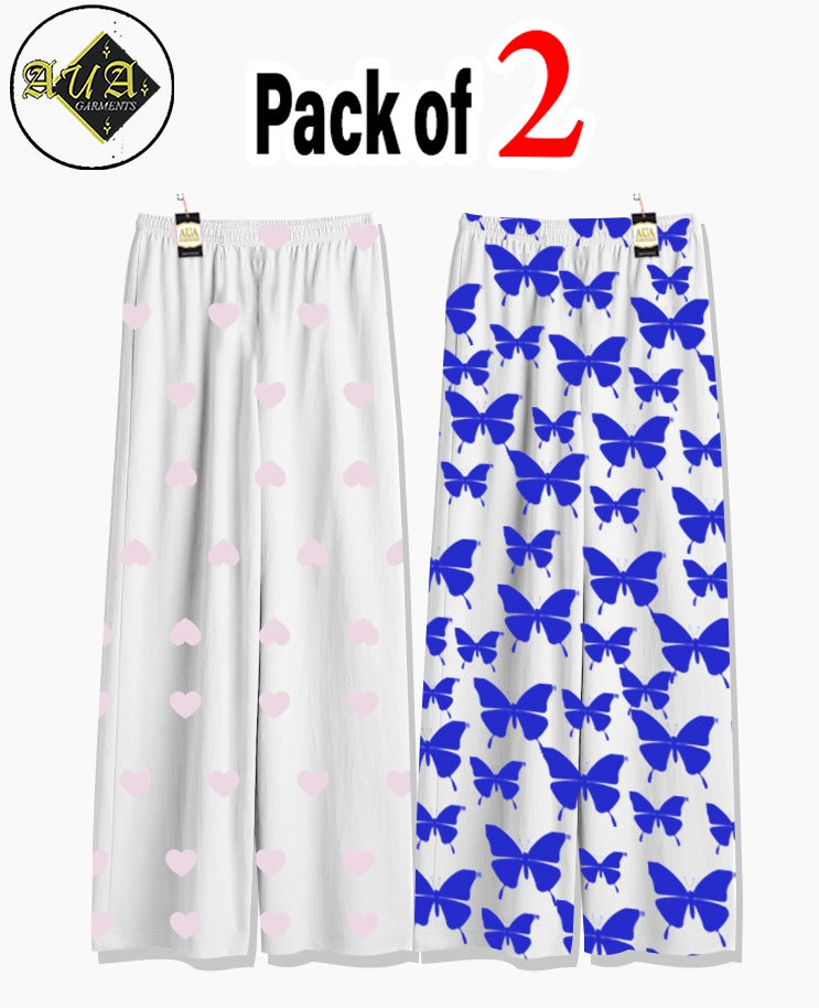 Pack of 2 Women's Nightwear Pajama Set - Baby Pink Mini Heart & Dark Blue trouser Print