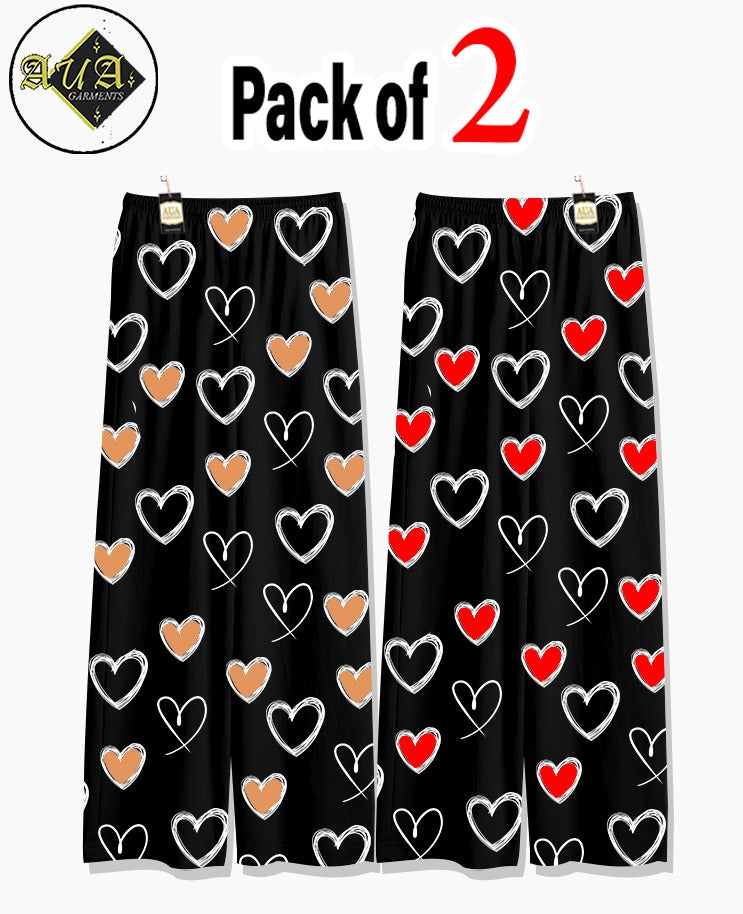 Pack of 2 Women's Nightwear Pajama Set - Beige & Red printed trouser Print