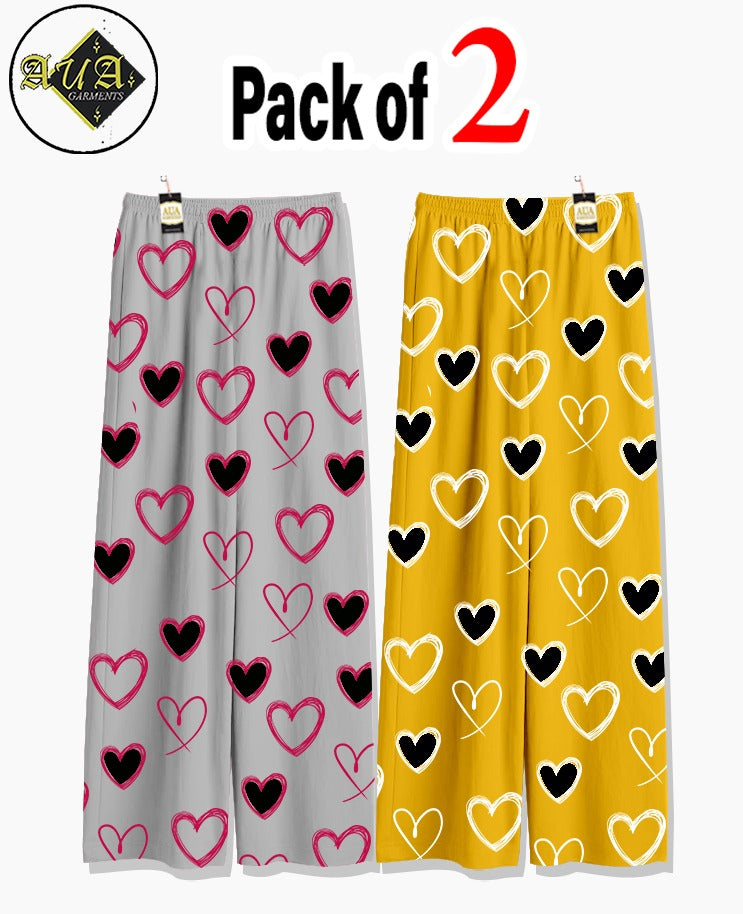 Pack of 2 Women's Nightwear Pajama Set -black &Pink & Yellow printed trouser Print