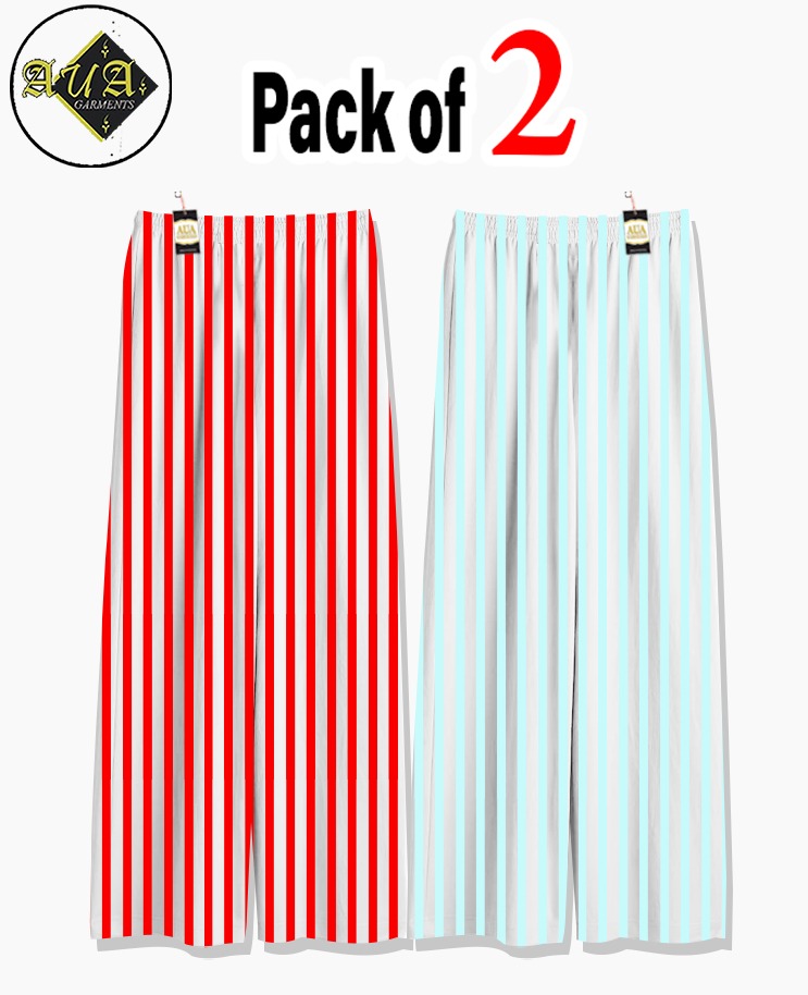 Pack of 2 Women's Nightwear Pajama Set -REd & Blue Lining trouser Print