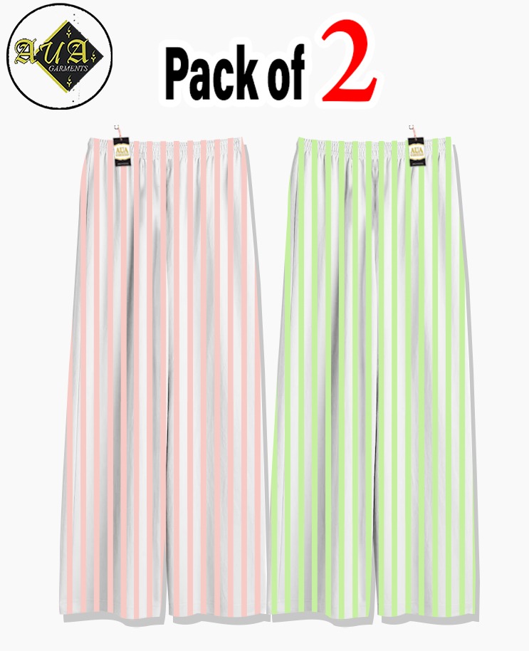 Pack of 2 Women's Nightwear Pajama Set -Peach & Green Lining trouser Print