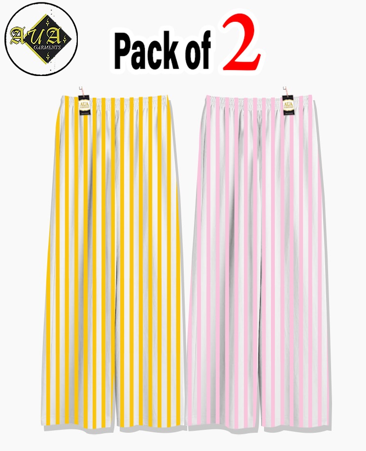 Pack of 2 Women's Nightwear Pajama Set -Yellow & Baby Pink Lining trouser Print