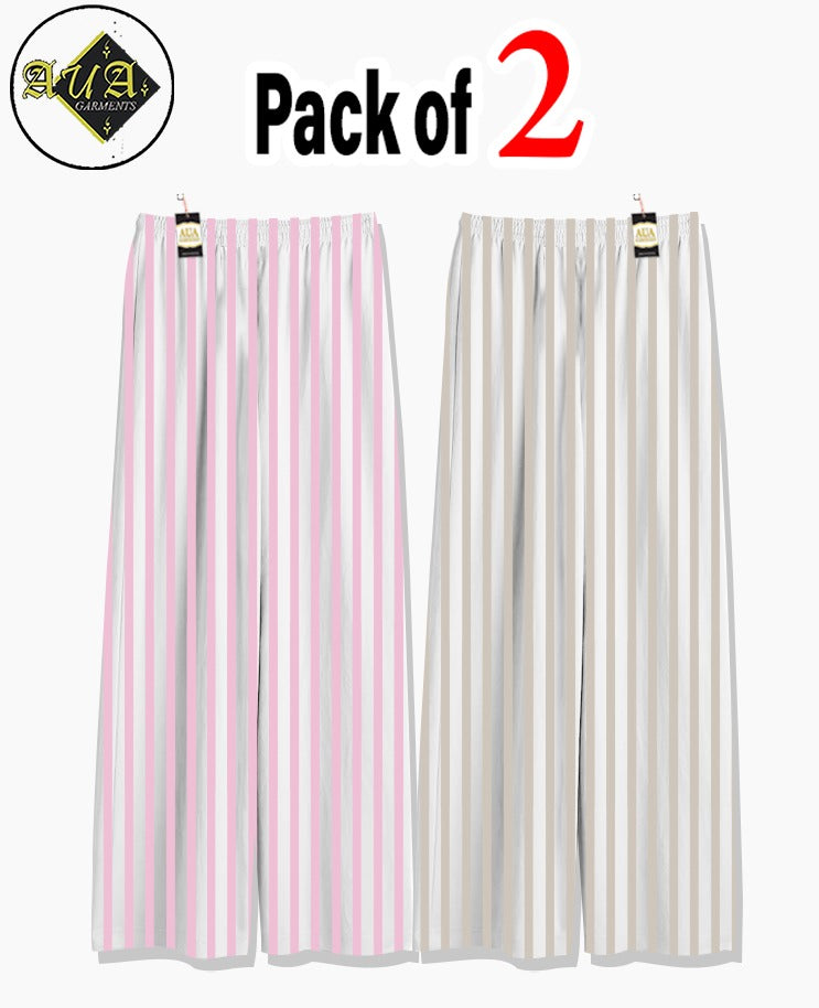 Pack of 2 Women's Nightwear Pajama Set -Baby Pink & Grey Lining trouser Print