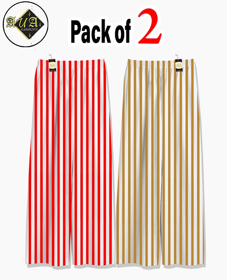 Pack of 2 Women's Nightwear Pajama Set -Red & Yellow lining trouser trouser Print