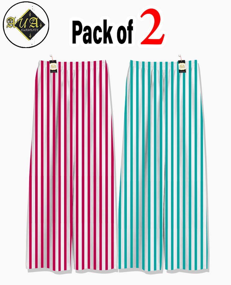 Pack of 2 Women's Nightwear Pajama Set - Pink & Blue Lining trouser Print
