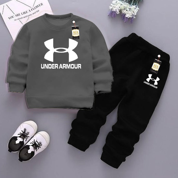 Dark Grey and Black (Under Armour ) Printed Kids Tracksuit for Winter By Aua Garments
