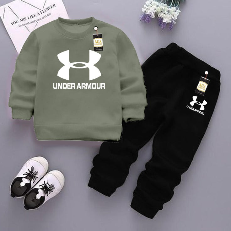 Light Green and Black (Under Armour) Printed Kids Tracksuit for Winter By Aua Garments
