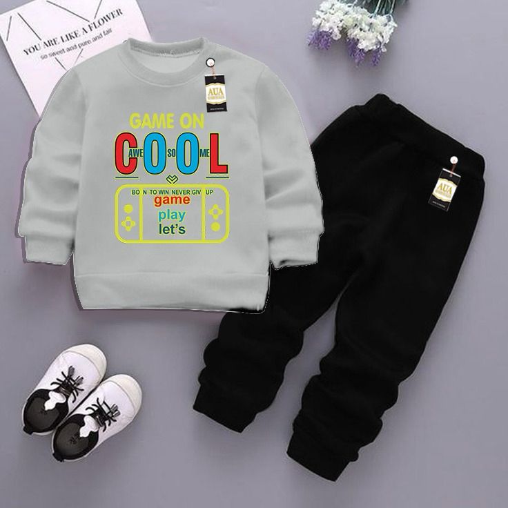 grey and Black (Cool) Printed Kids Tracksuit for Winter By Aua Garments