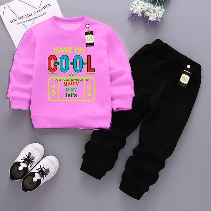Pink and Black (Cool) Printed Kids Tracksuit for Winter By Aua Garments