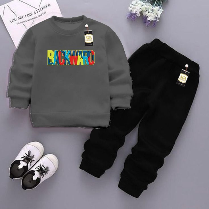 Dark Grey and Black (Backward) Printed Kids Tracksuit for Winter By Aua Garments
