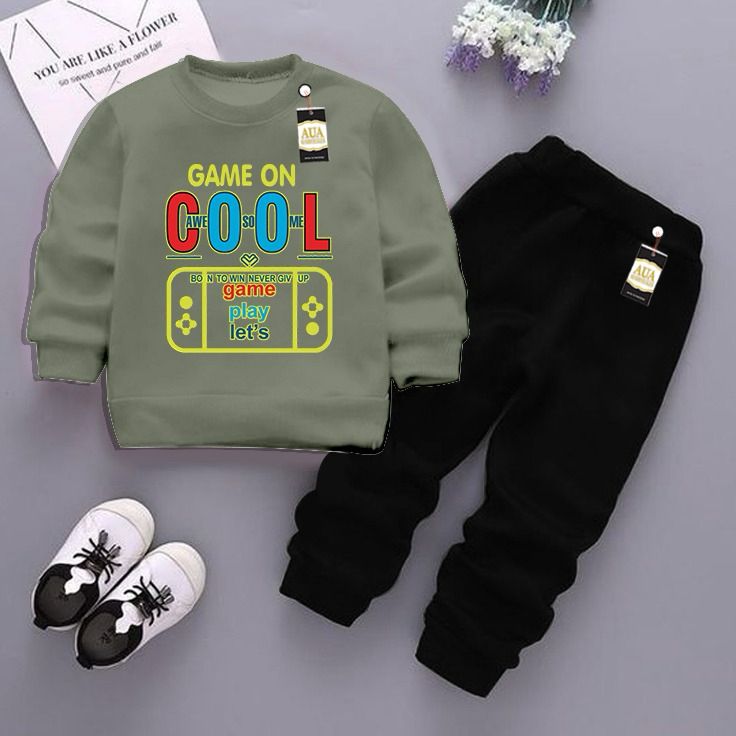 Light Green and Black (cool) Printed Kids Tracksuit for Winter By Aua Garments