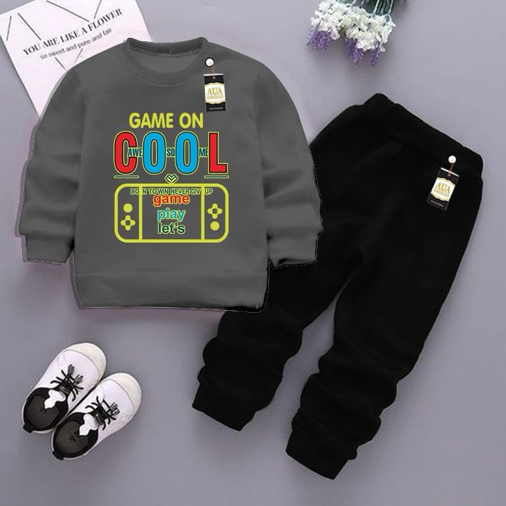 Dark Grey and Black (Cool) Printed Kids Tracksuit for Winter By Aua Garments