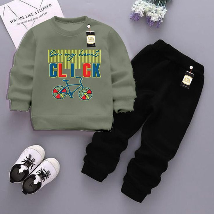 Light Green and Black (Click) Printed Kids Tracksuit for Winter By Aua Garments