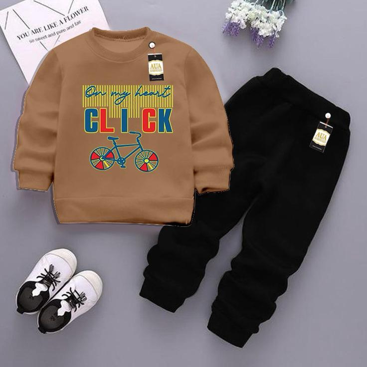Beige and Black (Click) Printed Kids Tracksuit for Winter By Aua Garments